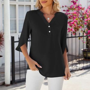 Magliette da donna a manica media tinta unita scollo a V in chiffon Top da corsa camicia lunga in cotone da donna sportiva per