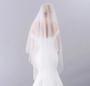 Brudslöjor Enkla Twolayers Long Tulle Veil med Comb Wedding Studio Po Waltz Crystal Decoration Modeling Accessories Ivory2859824