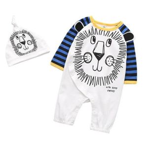 Infant Baby Jungen Mädchen Strampler Designer Kinder Langarm Baumwolle Overalls Kappe 2 stücke set Mädchen Tiger Streifen Strampler Junge kleidung3293856