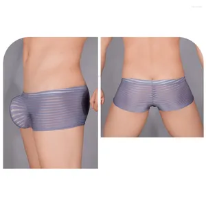 Unterhosen Herren Sheer Pouch Gestreifte Unterwäsche Sexy Boxershorts für bequeme Passform Atmungsaktiv und transparent Dunkelgrau Weiß Schwarz