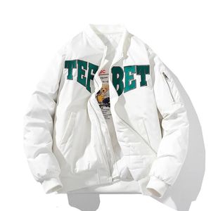Inverno bordado jaqueta de beisebol homens mulheres carta piloto jaqueta vintage hip hop casaco com capuz rua moda blusão hipster 240111