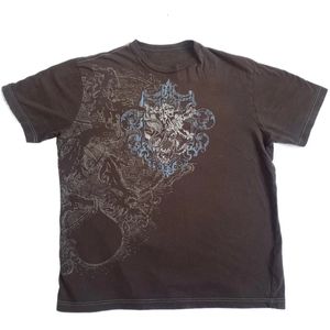 Mall Goth Cyber ​​Grunge 00S Retro Tee Emo Vintage Brown Y2K Graphic Print T-shirt Women Män Kort ärm O Neck Topps kläder 240112