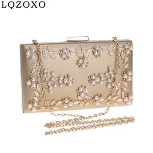 Frauen Mode Clutch Bag Perlen Blatt Metall Gold Dame Abend Tasche Kette Schulter Handtaschen Party Hochzeit Braut Taschen 240111