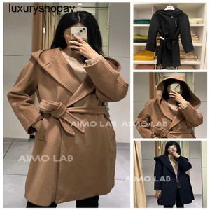 Maxmaras Womens Cashmere Coats Wrap Coat Camel Hair Wool Aimo Purchasing Weekend Series Parole 100% Wool Hooded Bathrobe with Tie Up Coat