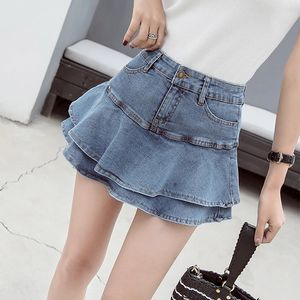 Vintage denim mini kjolar kvinnor sommar sexig fast färg boll klänning jeans kvinnlig ficka smal aline 240112