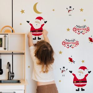 Noel Pencere Duvar Etiketleri Self -Yapışkan Noel Baba Dekorasyon Sticker Hediye Ağacı Yıldız Çocuk Odası Karikatür Çıkartmaları 240112
