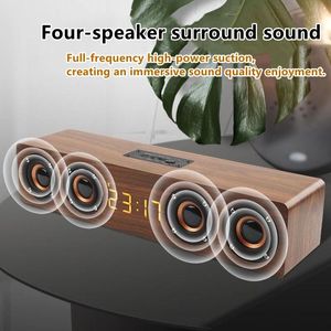 Alto-falantes PC TV Soundbar Retro Boombox De Madeira Portátil Bluetooth Speaker Sem Fio Rádio FM Subwoofer Music Center Alarm Clock Sound Box