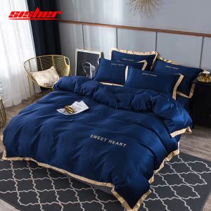 مجموعة الفراش الفاخرة Sisher 4pcs ورقة السرير المسطحة وجيزة غطاء لحاف كينغ يغطي لحاف مريح بحجم كوين بنسات السرير y200111