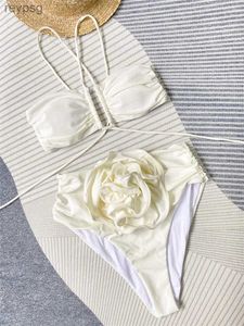 Женские купальные костюмы Para Praia Cross Halter Bandeau Bikini Set 2023 Sexy 3D Flower Women Swimsuit High Taist
