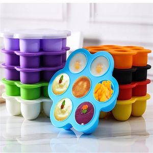 Bandeja reutilizável de silicone para comida de bebê, 7 furos, molde para mordida de ovo, recipientes de armazenamento grátis com tampa 240111