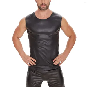 Men's Tank Tops Plus Size Mens Shiny Leather Top Soft Matte T-Shirts Sleeveless Male High Elastic O-neck Shaping Vest Sexi