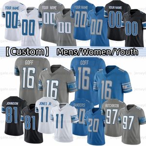 Amon-Ra St Brown Jahmyr Gibbs Football Jerseys Hendon Hooker David Montgomery Barry Sanders Jameson Williams Malcolm Rodriguez Jared Goff Men Youth Custom