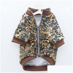 Leopard Print Dog Jacket Fashion Warm Windproof Zipper Coat Schnauzer Bichon Corgi Teddy Clothing Drop Delivery Dhafe