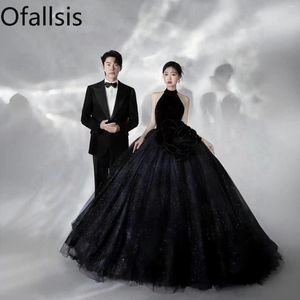 Casual Dresses Ofallsis Black Halter Neck Cinema Themed Clothing 2024 Couple Po Taking Pography Tail Flower Hanging Wedding