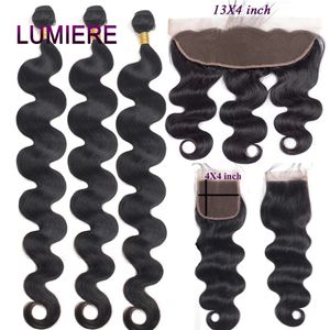 30 40inch Body Wave Human Hair Bundles With Closure Brazilian Deep Curly Hair Weave Bundles With Frontal Closure Hair 240111