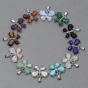 Charms 1pcs Butterfly Kształt Kamień Naturalny Lapis Lazuli Turkusowe wisiorki kwarcowe do biżuterii do majsterkowiczów