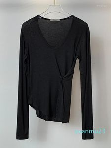 lu lu lemen Designer-Kleidung, die T-Shirt abnimmt, Taille eng, sexy, hohe Taille, dünne Brust, langärmelig, Damenmode-Oberteil