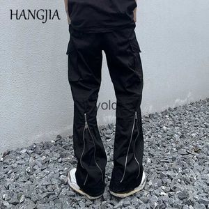 Męskie dżinsy hip-hopowe Flearn Pant Men Harajuku Streetwear Ba Zip Up Cargo Pants Bla Y2K luźne spusty o szerokich nogach dla WomenYolq