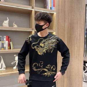 2024 Dragon Year New Year Style Plush Men Men Long Sugaled Fashion Round Trend Trend Printed Hoodie وسيم للرجال