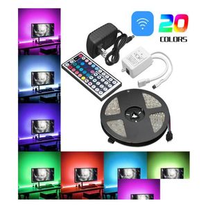 Other Cell Phone Accessories 5M Rgb 5050 Waterproof Led Strip Light Smd 44 Key Remote 12V Us Eu Power Fl Kit Flexible With Opp Bag12 Dhfii