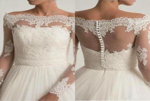 Vintage 2019 Giacche da sposa Applicazioni in pizzo Bolero da sposa Avvolgere Top con spalle scoperte Manica lunga Personalizzata Plus Size Giacca da sposa5010548