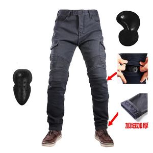 UGB06 vinter sammet motorcykel fritid motocross jeans multi-pocket bälteslast smal byxor med dolda skyddande växlar höftkuddar 240112