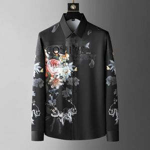 2024 Spring Flower Shirts Men Slim Fit Casual Business Dress Shirts High-quality Long Sleeve Social Party Tuxedo Men Clothing