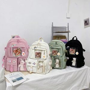 Skolväskor bärbar dator ryggsäck mode college student ryggsäck med plysch hänge stift söt kawaii stor kapacitet japansk stil för tonåring flickor