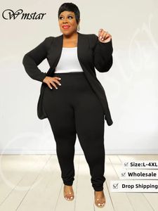 Wmstar Plus Size Two Piece Outfit Matching Suit Solid Top Leggings Pants Sets Casual Fall Winter Wholesale Drop 240111