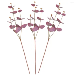 Flores decorativas 3pcs Simulação Folhas de eucalipto Picaretas falsas Planta falsa Peça central da mesa de casamento