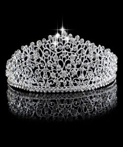 Wunderschöne funkelnde silberne große Hochzeits-Diademe mit Strasssteinen, Haarband, Kristall-Brautkronen für Bräute, Abschlussball, Festzug, Haarschmuck 3018245