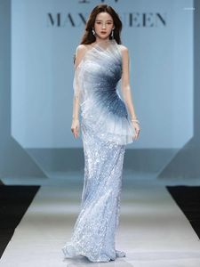 Parti Elbiseleri 18024#Köpüklü Deniz Mavi Yıldızlı Gökyüzü Deniz Kızı Tasarım Prom Prom Giyim Eşsiz Fan Tül Boncuklu Akşam Kokteyl Elbisesi Kadınlar için 2024