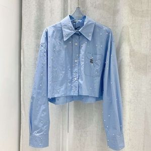 Tasarımcı Bluz Kadın Gömlek Moda Elmasları ile Mektuplar Nakış Uzun Kollu Tişört Lüks Lüks Gündelik Düz Renkli Hardigan Düğme Ceket