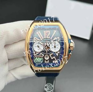 APF Fabrika Erkekler Chrono Rg ABF En İyi Baskı Mavi Naylon Kayış 7750 Otomatik Kronograf Hareketi Üzerinde Mavi Dokulu Kadran 18K Gül Altın Kaplama 44mm Kol saatleri