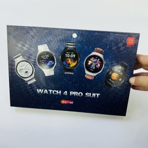 Relógio 4 PRO SUIT Smartwatch 8 em 1 Conjunto de Aço Couro Pulseira de Silicone 7pcs Medidor de Voz Frequência Cardíaca Exercício de Saúde Bluetooth Lembrete de Sincronização de Chamadas