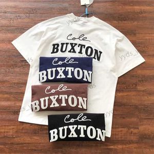 Erkek Tişörtleri Yeni Yama İşlemeli Cole Buxton Moda T-Shirt Erkekler 1 1 Kraliyet Mavi Kahverengi Siyah Beyaz CB Kadın Tee Tag T240112