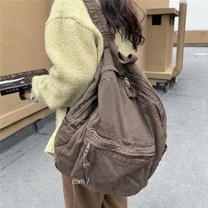 Vintage Backpack for Women Preppy Style Canvas Women Rucksack Zipper Casual Medium-Capacity European-American Style Female Bag 240112