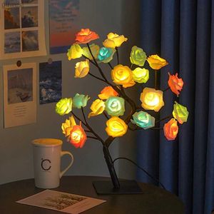 Nachtlichter, LED-Rosenblüten-Bonsai-Baum-Nachtlichter, USB-betrieben durch Rosenblüten-Tischlampe, Girlande, Schlafzimmer, Weihnachten, Heimdekoration, Muttergeschenk, YQ240112