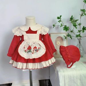 Girl Dresses Born Baptism Dress Baby Autumn Winter Red Velvet Lollipop Embroidery Vintage Spanish Princess Ball Gown Eid Causal