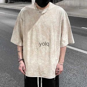 メンズTシャツメリカンヒップホップサマーインセクションスエードカシューフラワープリントTシャツ