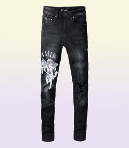 Men039s Jeans Amri Ripped Pants Fashion Hip Hop Clothing Version Autumn Winter High Street Trendy Cupid Printed Letters Large S5549977