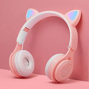 Hörlurar Bluetooth Earphones Wireless Headset Cat Ear Gaming Earpiece Gamer Sport HiFi Sports Hörlurar Earskydd med Mic Pink Girl Gift