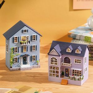 DIY MINI WOODEN DOLLHOUSE مع الأثاث الخفيف DOLL HOUS