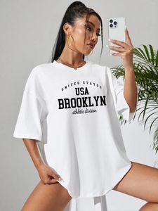 Women's T Shirts Usa Brooklyn Cotton Printed T-Shirt Summer Skin Friendly T-Shirts Trend Graphic Loose Tshirt Harajuku Hip Hop Tee Top For