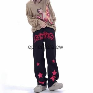 Men's Pants Wind pants Vibe color contrast printed denim jeans men American high street men's overaize stacked pants streetwear 2023ephemeralew