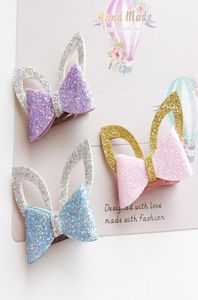 24pclot glitter kände guldläder baby flickor hårklipp silver kanin öron hår barrette söt djur prinsessor hår banden hårband8919960