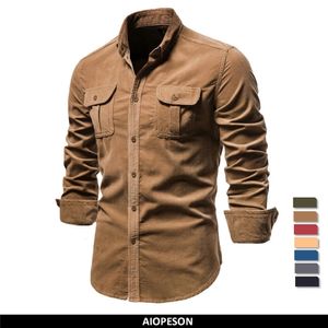 Single Breasted 100% Cotton Men's Shirt Business Casual Fashion Solid Color Corduroy Men Shirts Autumn Slim Shirt Men 240112