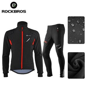 Set Abbigliamento da ciclismo Rockbros Set Pantaloni invernali in pile termico Antipioggia Maglia da ciclismo riflettente antivento Set Uomo Donna Abbigliamento sportivo