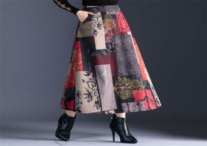 Herbst Winter Aline Lange Röcke für frauen Maxi Weibliche Hohe Taille Warme Wolle Elegante Büro Dame Druck Plaid 2204087000964