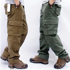 Calças de carga masculina casual multi bolsos calças táticas militares masculino outwear solto calças retas calças compridas plus size 29-44 240111